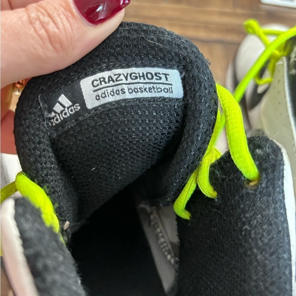 Adidas Black and White Sneakers with Neon Green Laces